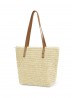 Fashion Weaved Straw Bag W/ Faux Leather Handle